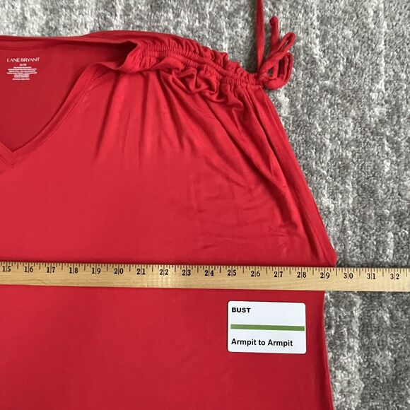 Lane Bryant Sleeveless Ruched Top Women Size 26 Red V-Neck Stretch Side Hem Slit - Picture 11 of 12